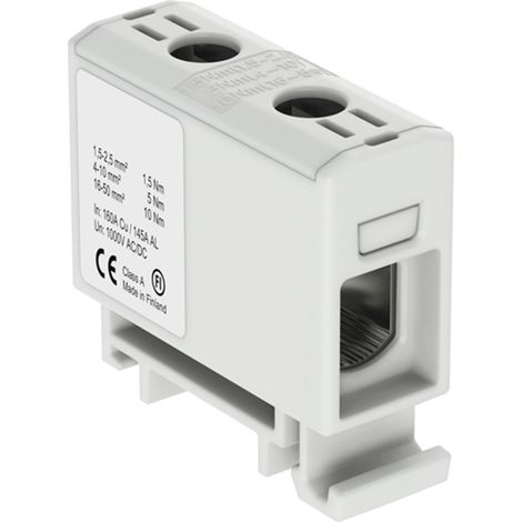 Connecteur alu cuivre pour câble 1,5 à 50 mm² – Tension 1000V AC/DC – Fixation rail DIN – Couleur gris