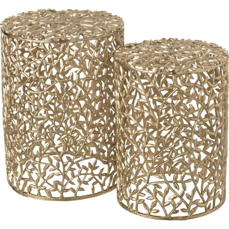 Table d'appoint alu doré design ajouré inspiration végétale - doré effet feuille ajourée (1/5)