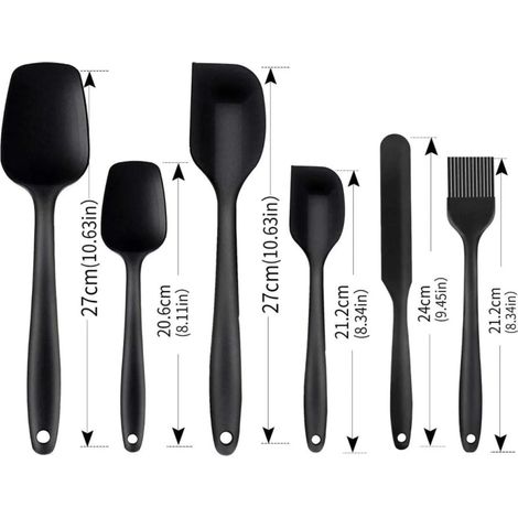 Küchenutensilien-Set aus Silikon, bestehend aus einem Cremeschaber, einem Spatel, einem Ölpinsel und Spateln in verschiedenen Größen, 6-teilig.