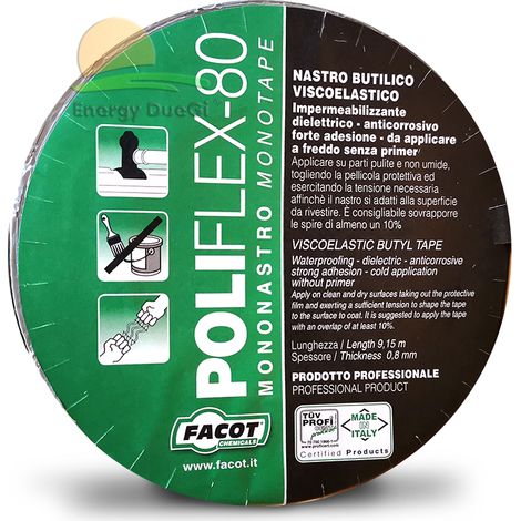 POLIFLEX-80 Rotolo sigillante di guarnizione butilica ed elevata tenuta per tetti, per lamiera grecata - h 50 x 9,15 m (1/4)