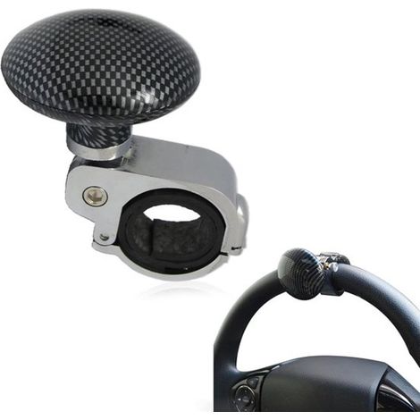 Pommeau de volant universel rotatif et amovible en métal et plastique pour voiture camion tondeuse tracteur excavatrice et chariot élévateur couleur argentée et noire (1/5)