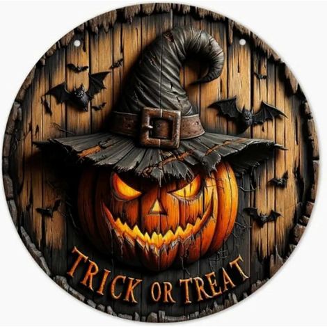 Rustikales rundes Halloween-Schild aus Holz, Hängeschild für die Haustür, Hängeschild mit Kranz, Wanddekoration für den Außenbereich, Türdekoration für Halloween-Party (1/5)