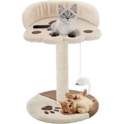 Vidaxl – Arbre à chat 40 cm avec poteau à gratter sisal – Couleur beige et marron – Espaces de détente et jouet souris inclus (1/6)