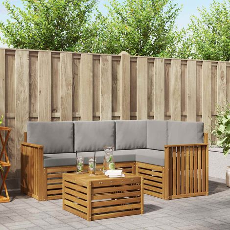 Outdoor-Sofagarnitur mit Kissen 5 pcs Natürlich und Hellgrau
