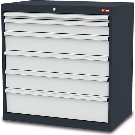 STIER Schubladenschrank mit 6 Schubladen, BxTxH 900x575x920 mm, Gesamttragkraft 1000kg, Blendenhöhen 50 bis 200 mm