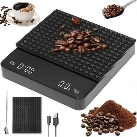 Balance électronique à café avec minuteur – Balance de cuisine de précision pour infusion manuelle, accessoires de cuisine et de barbecue, poids en grammes (1/2)