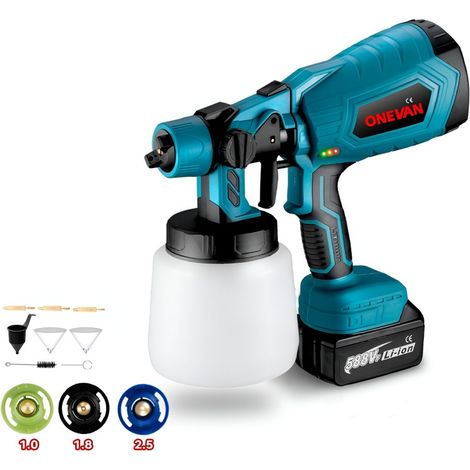Pulverizador eléctrico con pistola pulverizadora de pintura de 1000ML, indicador de batería y 3 boquillas, batería y cargador 588VF (1/5)