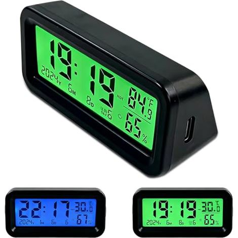 Mini Horloge de Voiture, Horloge Numérique Solaire avec Rétroéclairage Automatique, LCD Mini Horloges Numériquependule a coller pour Affichage Heure, Date, Température et Humidité, pour Maison Voiture (1/5)