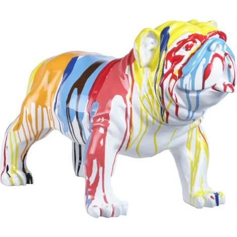 Statue chien bulldog 38 cm en polyrésine – Peinture multicolore – Objet déco tendance pour intérieur – Longueur 61 cm, profondeur 32 cm – Meubletmoi (1/5)