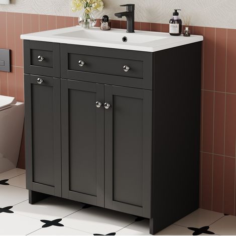 Waschbeckenunterschrank 76 x 47 x 86 cm aus Keramik und MDF, schwarz HAVRYA (1/5)