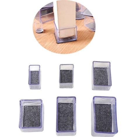 Lot de 10 capuchons de protection en silicone transparent avec feutre - Résistants à l'usure - Pour pieds de chaise - Rectangulaires - 15 x 30 mm (1/5)