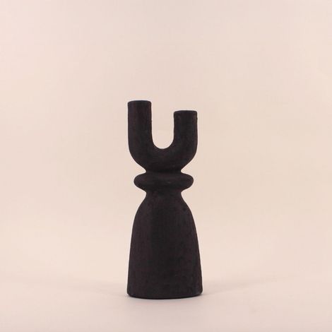 Bougeoir en Y en grès noir 29cm (1/5)
