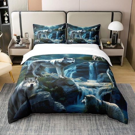 Loup Parure De Lit 100% Coton-Housse De Couette Hurlement Silent pour Enfants-Set 3 Pièces Animaux 240x260cm - 240 x 260 cm + 2 taies d'oreiller 65 x 65 cm (1/5)