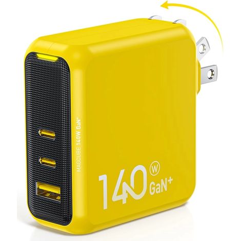 Chargeur mural Magcube 140 W USB-C PD3.1 à 3 ports GaN+ pour ordinateur portable, charge rapide 100 W, adaptateur secteur, prise pliable, compatible avec MacBook Pro 16", Dell XPS et iPad. (1/5)