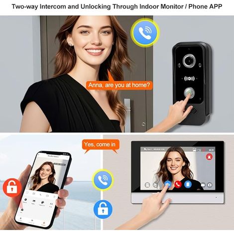WiFi-Videokommunikationssystem mit 1080P-Videokamera, kabelgebundenem Farbbildschirm für den Heimgebrauch, kompatibel mit Nachtsicht.
