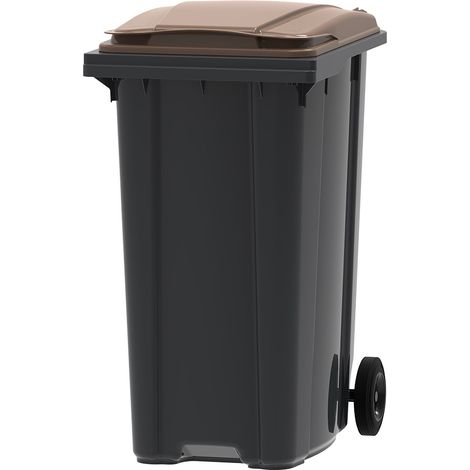 ESE France Conteneur Poubelle à déchets 2 roues - 360L - Robuste et Économique - 100% Recyclé - Gris avec Couvercle Marron - Fabriqué en France (1/4)