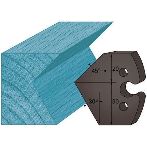 Diamwood Jeu de 2 contre-fers profilés en Acier avec chanfrein 45° et 30° - Ht. 48 x 5,3 mm - Trou (24 mm) - Épaisseur 5,3 mm pour porte-outils de toupie de qualité professionnelle (1/2)