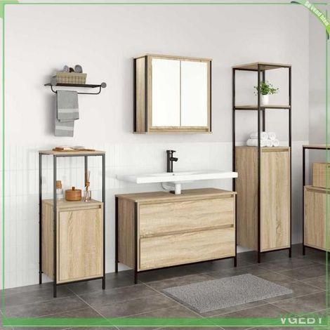 Ensemble mobilier salle de bain 3 pcs - FAF7291712445354 - Chêne Sonoma - Bois d'ingénierie - Grand rangement (1/5)
