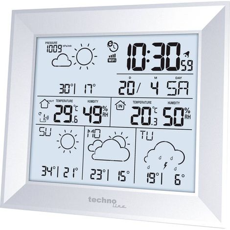 Station météo connectée WD2000 – 4 prévisions météo – 3 capteurs max – Alimentation 4x Pile LR6 (AA) – Accès WiFi – Technoline