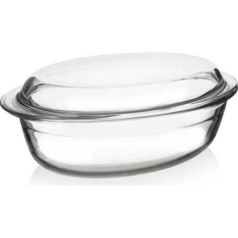 Fuente ovalada de cristal apta para horno con tapa para hornear y gratinar