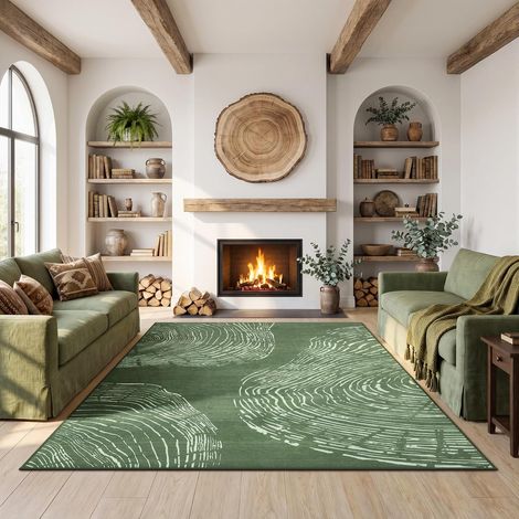 Tribesigns Tapis lavable pour salon, 200 x 300 cm, doux, bohème, minimaliste, antidérapant, à poils courts, pour entrée et cuisine, certifié Oeko-Tex, vert (1/5)