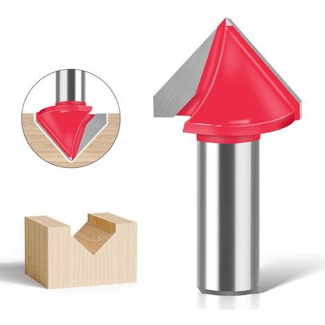 Fraise à Rainurer en Acier Tungstène Fraise en V 90 Degrés Tige de 12 mm Diamètre de 32 mm Pour Fabrication de Panneaux 3D Rouge (1/5)