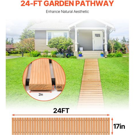 Chemin de Jardin en Bois, 727x43 cm, Allée de Jardin Droite Déroulante Antidérapante Décorative en Cèdre avec Connexion par Câble M… (1/5)