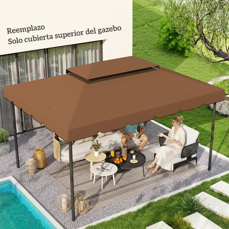 Toldo de Recambio para Cenador 4x3 m con Techo Doble Orificios de Drenaje Solo Toldo NO Incluye Marco Café (1/5)