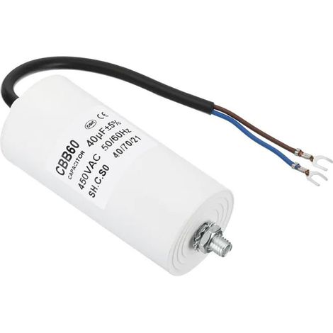 Kondensator CBB60 – 40 µF – 450 V AC – 50/60 Hz – U-förmige Anschlüsse – M8-Schraubbefestigung – Für Einphasen-Waschmaschinen- und Hochdruckreinigermotoren – 1 Stück (1/5)