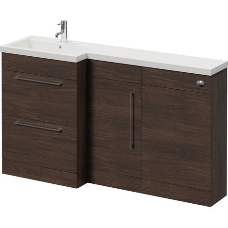 Napoli 390 Brown Oak 1500mm 2 Drawer Vanity Unit Toilet Suite with Left Hand Square Lucia Basin - 1500mm - Chrome 320mm HandleWithout Kingston Toilet Pan