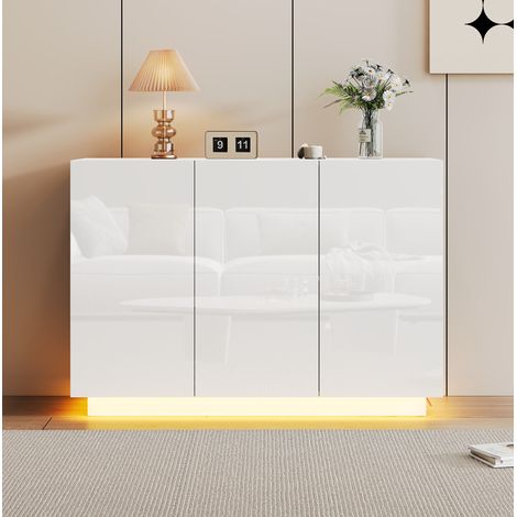 Aparador 120/40/75 cm blanco brillante con LED y estantes ajustables (1/5)