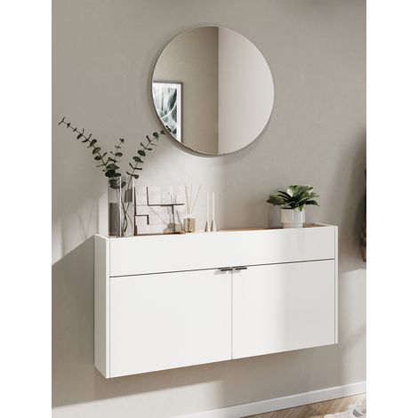Matelpro - Meuble d'entrée suspendu moderne 110 cm blanc/chêne Alesine - Moderne & Design -Blanc/chêne - -Types de portes: Battantes (1/5)