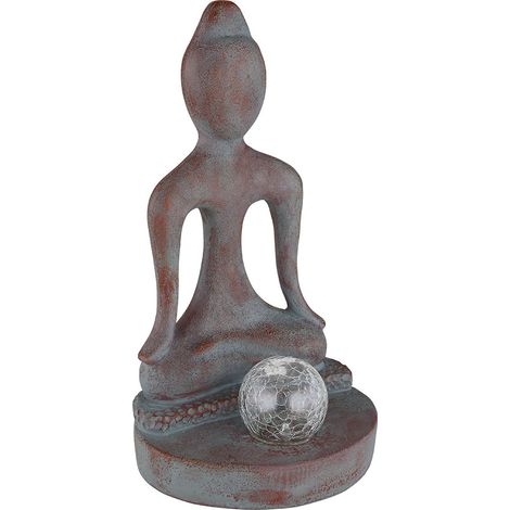 Luce solare decorazione da giardino figura da giardino Buddha Feng Shui decorazione da giardino resistente alle intemperie, plastica vetro grigio/bronzo, 1x LED bianco freddo, LxA 17,5 x 30 cm (1/5)