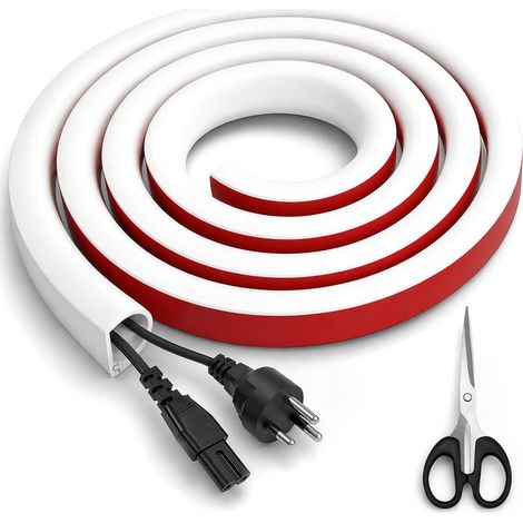 Cable Duct Self-Adhesive White 4 m D Shape 15 x 10 mm with Side Opening, Cable Cover for Hiding Cables on Wall and Ceiling, Includes 4 Adhesive Amplifiers and (1/5)