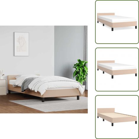 Bettgestell mit Kopfteil ohne Matratze Cappuccino 90x190 cm - Bettgestell - Kopfteil - Kunstleder - Doppelbett - Schlafzimmermöbel (1/5)