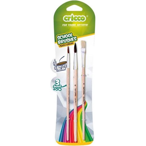 Spazzole scolastiche in legno Cricco, 3 pezzi.