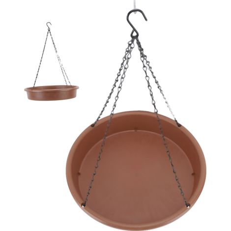 Mangeoire suspendue pour bain d'oiseaux, plateau rond en plastique pour l'extérieur marron (1/5)