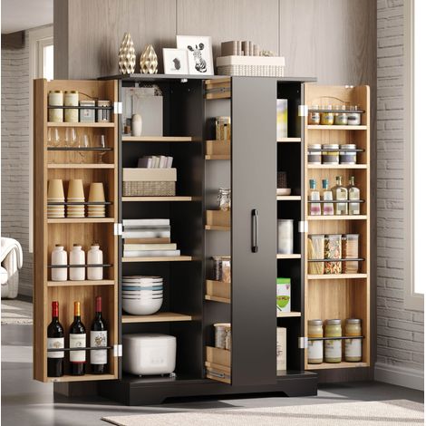 Credenza cucina 120x78x35 cm, armadio a doppia anta con estraibile verticale a 4 livelli, ripiani regolabili, MDF nero (1/5)