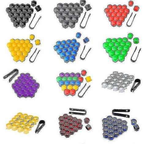 Lot de 20 cache-écrous de roue de voiture 17 mm/19 mm/21 mm en ABS, protection pour vis et boulons - 17 mm - vert (1/5)