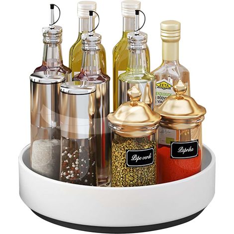Plateau Tournant Epices, 26cm Plateau Tournant Placard Cuisine Frigo, Tournant Porte-Épices Étagère Rangement Cuisine de Acier Carbone, Epices Organisateurs de Cuisine pour Salle de Bain (Blanc, 26CM) (1/5)