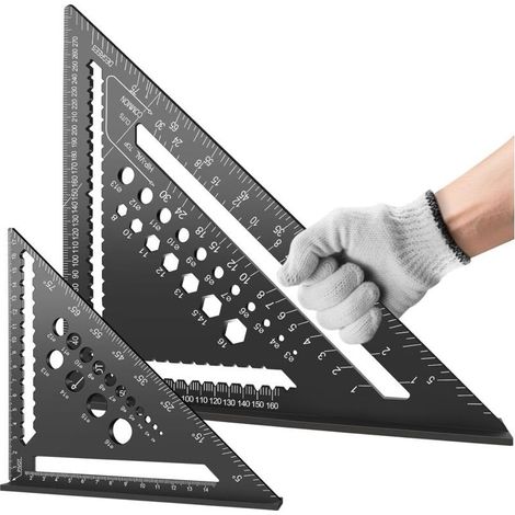 184+305 mm Zimmermannswinkel, 2 Stück Schreinerwinkel, Multifunktionslineal aus Aluminium, für Zimmerleute, Dachdecker, Ingenieure (1/3)