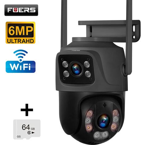 Caméra IP extérieure sans fil WiFi à double objectif 6 MP (64 Go), caméra de sécurité domestique pour la vidéosurveillance (1/5)