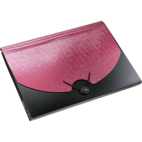 Carpeta A4 con banda elástica, 13 compartimentos, color negro y burdeos.