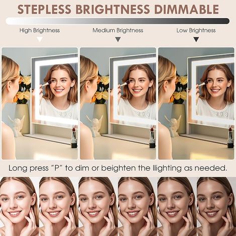 Miroir de maquillage éclairage, miroir de courtoisie 46 x 36 cm style Hollywood, 3 modes d'éclairage, miroir grossissant amovible 15x (petit miroir rond), rotation 360°, cadre métal (1/3)