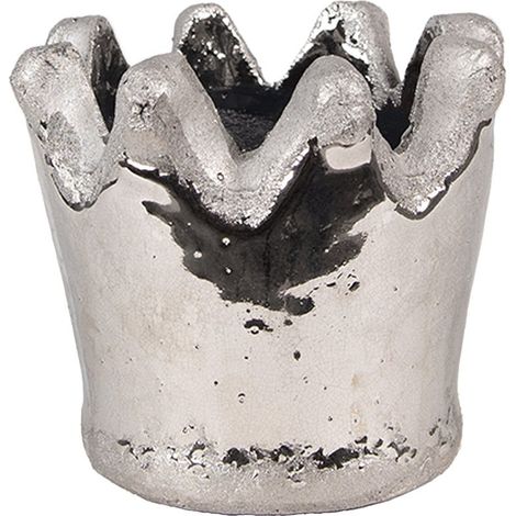 Pot de Fleurs Couronne en Terre Cuite Argenté Décoratif pour Balcon et Fenêtre Ø 12 x 10 cm - PANGIVO