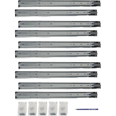 Schubladenschienen 700mm softclose Kugelführung - Vollauszug mit integrierter Dämpfung, 32-Systemlochung - 5 Paar