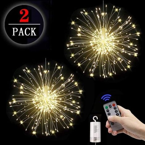 2 Stück Starburst Lights Feuerwerks-Lichterkette, 120 LEDs, Kupferdraht, Feuerwerks-Lichterkette mit Fernbedienung, 8 Helligkeitsstufen, wasserdicht für Haus und Garten (2 Stück)