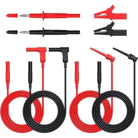 8pcs Accessoires Multimètre - Câbles de Test Universels avec Cordons Banane 4mm Pinces Crocodiles Sondes de Mesure et Crochets Isolés - CAT III 1000V 10A pour Atelier et Bricolage Électronique (1/5)