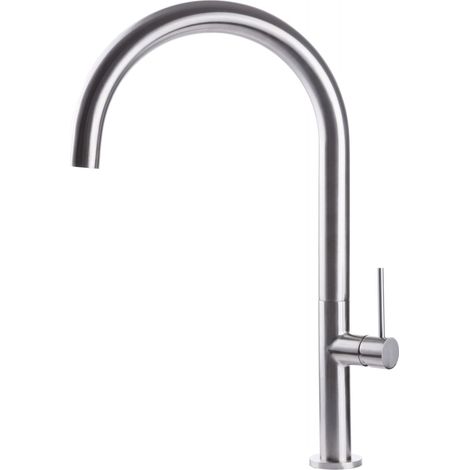 Rubinetto Cucina Miscelatore Monocomando Lavello Canna Tonda Girevole in Acciaio Inox (1/2)