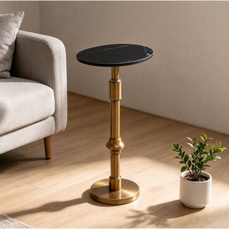 Beistelltisch 59-95 cm in Schwarz mit Sintersteinplatte und goldenem Metallgestell (1/5)